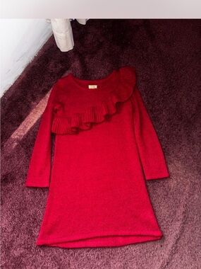 True Craft Bright Red Knit Dress with Scoop Neck